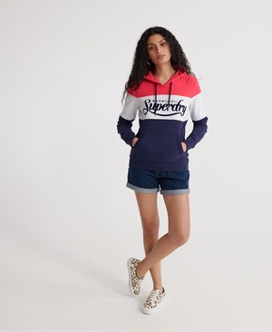 Superdry Premium Logo Colour Block Loopback Női Kapucnis Pulóver Sötétkék | RGUEM4278